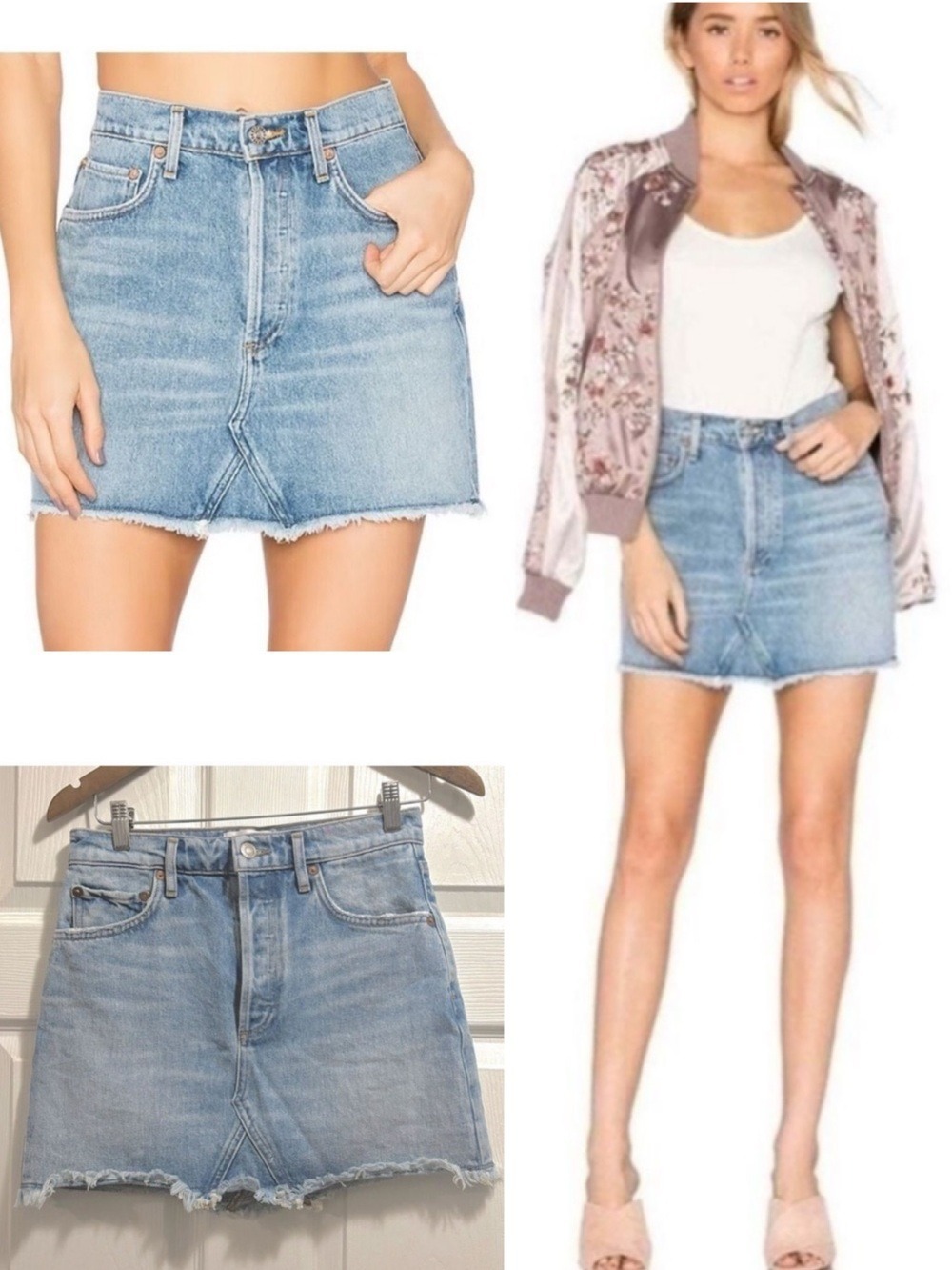 Aritzia Agolde Quinn Skirt High Rise Denim Mini Jean Skirt Frayed Size 26